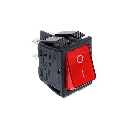 botão basculante 30x22mm vermelho 2NO 250V 16A iluminado 0-I
