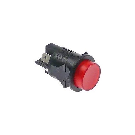 interruptor pulsante montagem ø 25mm vermelho 2NO 250V 16A iluminado