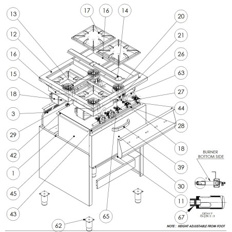 Brûleur de four de cuisine DRNKU4 DRNKU-1060-002.010.00 450x300mm Ø22mm