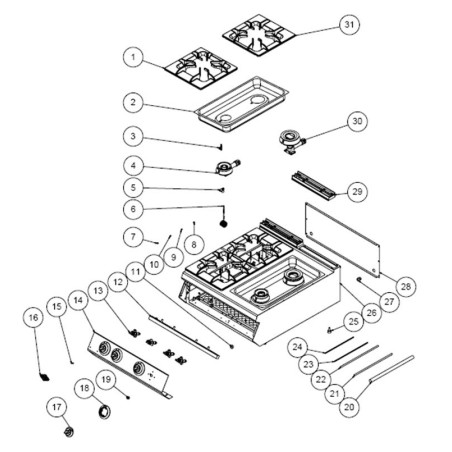 4-burner gas stove countertop Series 900 800mm