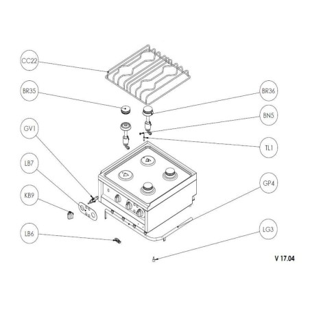 Grid Burner stove Ozti OSOG 60x60 Series 600 533x533mm 6019.00005.39