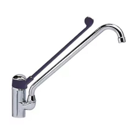 Single-lever countertop faucet for two water lines. Long swivel spout