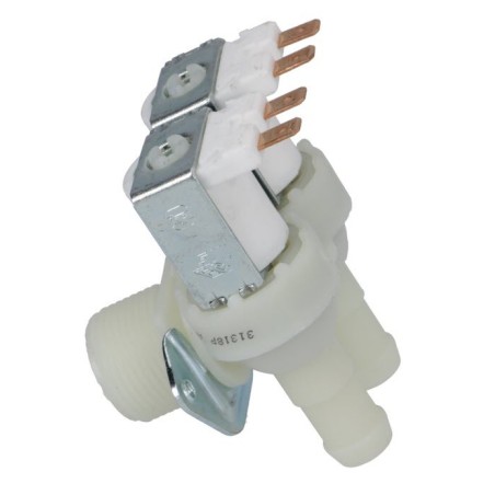 Válvula magnética doble acodado plástico entrada 3/4" 230VAC TP salida 14mm DN10  370020