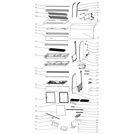 Puerta vitrina RTW-160 sin tornillos Despieces 42-43-44 izquierda y derecha 425x388mm