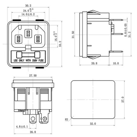 Connecteur C14 IEC320 à 3 broches avec porte-fusible prise de courant électrique 10A 250V