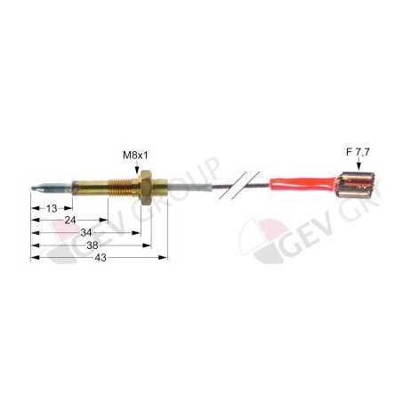 thermocouple M6x0,75 L 450mm raccord