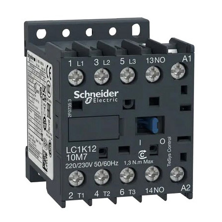 Contactor de 3 polos NA 20A Bobina 220VAC Contacto Auxliar abierto NA LC1K1210M7 Schneider ERS.M.ELK-KNT-KNT-020