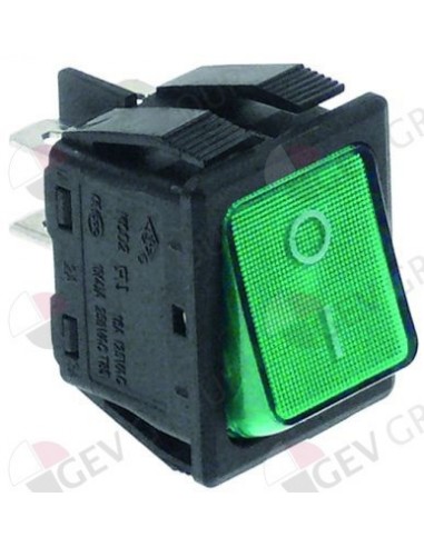 pulsador basculante 30x22mm verde 2NO 250V 16A iluminado 0-I