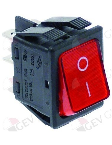 pulsador basculante 30x22mm rojo 2NO 250V 16A iluminado 0-I