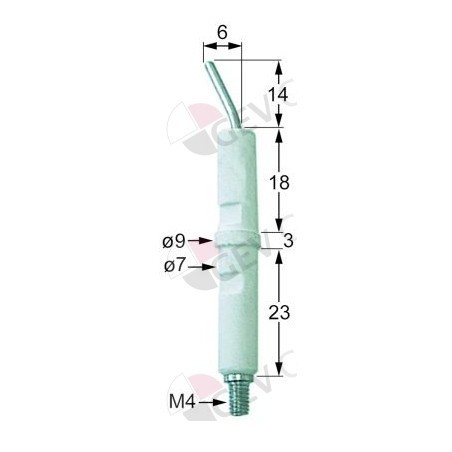 eletrodo de ignição D1 ø 7mm emenda M4 D2 ø 9mm L1 14mm L2 6