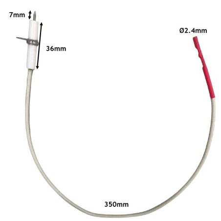 Electrodo de encendido con brida  longitud del cable 350mm conector redondo ø 2,4mm