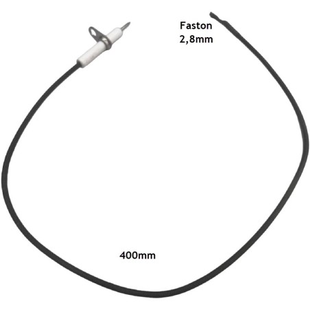 Électrode d'allumage avec bride Ø5mm longueur de câble 400mm connecteur faston ø 2,8mm
