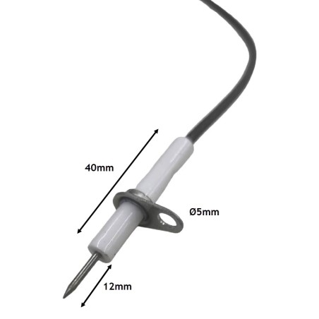 Électrode d'allumage avec bride Ø5mm longueur de câble 400mm connecteur faston ø 2,8mm