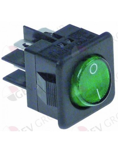 interruptor basculante 27,8x25mm verde 2NO 250V 16A iluminado 0-
