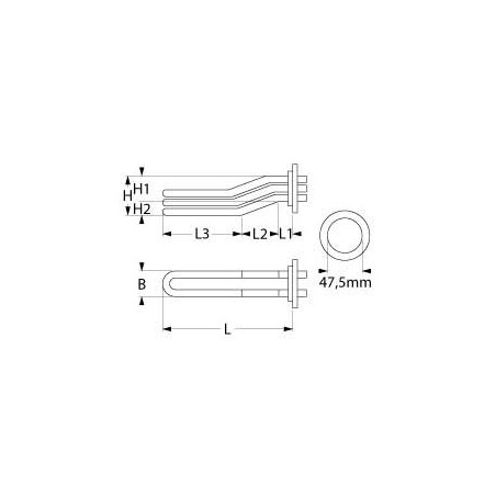 resistencia 6000W 230/400V 3 montaje ø 47,5mm L 282mm An 35mm H 57mm brida redonda Winterhalter