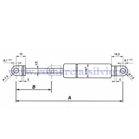 Gas Spring Air Piston 150N Hole Distance 365mm Width Stroke 150mm