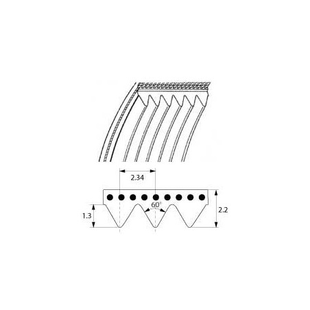 Courroie Nervurée L380 8 nervures Largeur 17,5mm Profil TB2 698220