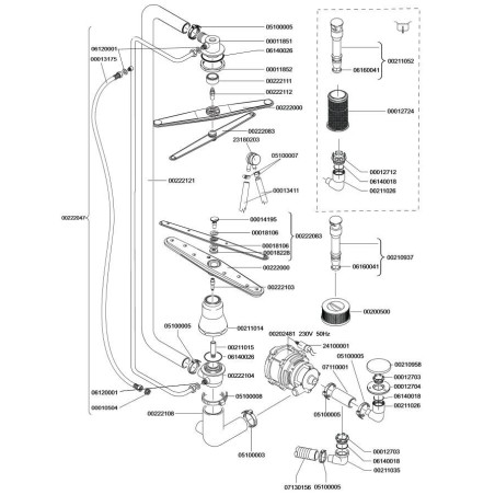 braço de lavagem L 400mm bicos 8 montagem ø 15/39,5mm posição de montagem acima/abaixo Elframo, Komel 00222000