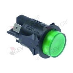 poussoir montage ø 25mm vert 2NO 250V 16A éclairé raccordement connecteur Faston 6,3mm
