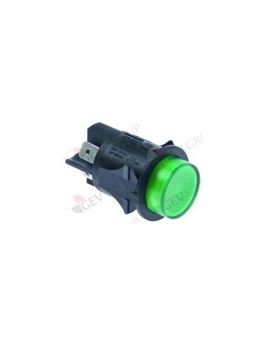pulsador montaje ø 25mm verde 2NO 250V 16A iluminado empalme conector Faston 6,3mm 