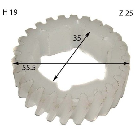Engrenagem de Nylon 25 dentes 6 pinos Espessura 19mm