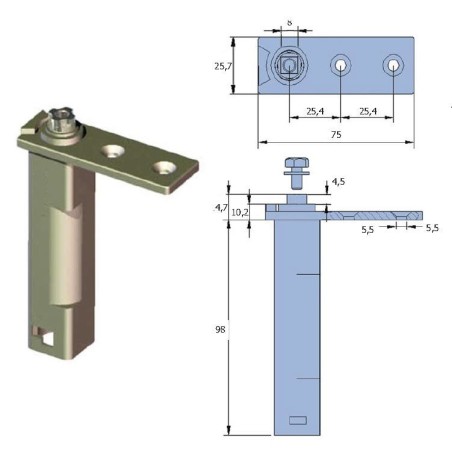 Hinge de torção mola Ø2,8mm suporte estrela 700853