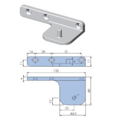 Zinc-plated zamak hinge support for lower right or upper left