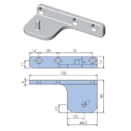 Support hinge pivot zamak nickel-plated upper right or lower left