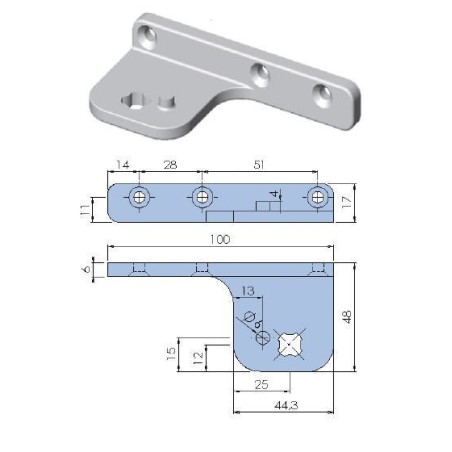 Hinge support zamak nickel-plated upper right or lower left star fastening 700855