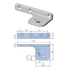 Soporte Bisagra pivot zamak niquelado fijación cuadrada inferior derecho o superior izquierdo