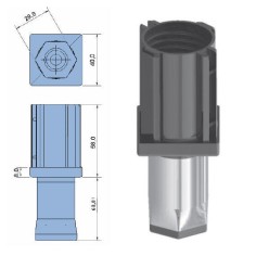 Pied réglable 40x40mm polyamide partie mobile hexagonale en acier inoxydable. Hauteur maximale : 50mm Poids : 85g