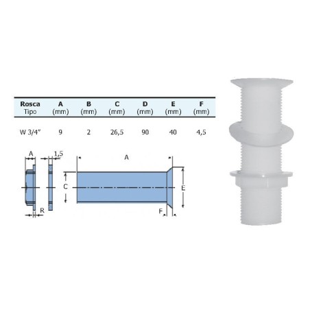 Évacuation en polyamide blanc 90mm 3/4"