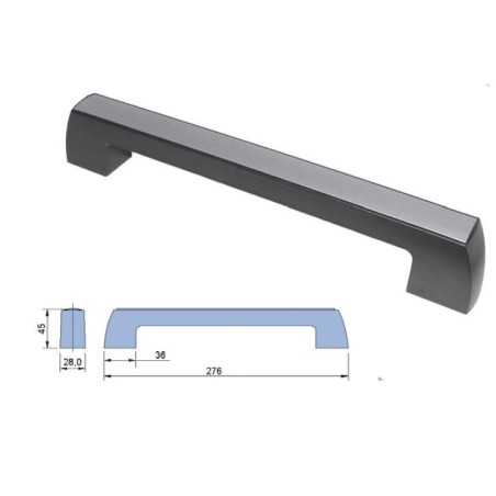 Tirador en ABS negro con embellecedor en aluminio anodizado plata o ABS. Peso: 100g