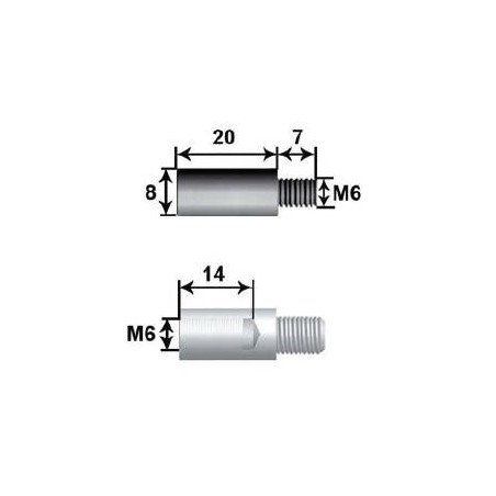 Prolongateur 20mm pour tige 8 L20 M6