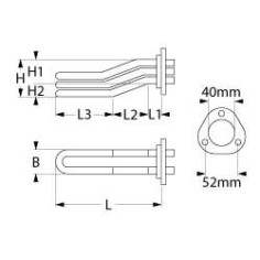 Resistencia 3000W 230V espirales 2 montaje ø 40mm dist. del agujero 52mm Azkoyen