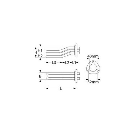 3000W 230V heating element spirals 2 mounting ø 40mm hole distance 52mm Azkoyen