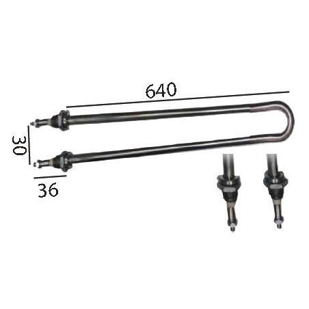 Résistance 1800W 230V L 470mm An 33mm M12x1 distance de fixation 28mm tube ø 8mm Chauffe bouchons