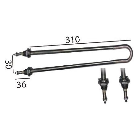 resistencia 1000W 230V L 260mm An 33mm M12x1 distancia de sujeción 28mm tubo ø 8mm  Calienta tapas