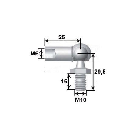 Rótula Metal L25 M6 Espiga Bola M10