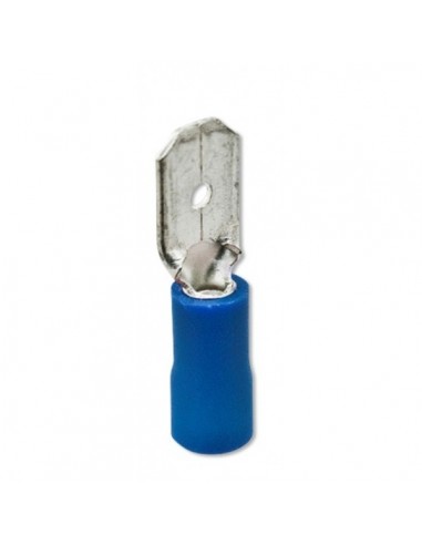 Conector Faston Macho tamaño 6,3x0,8mm 1,5-2,5mm² UE 100 pzs aislam. PVC Cu gal Sn azul T máx 75°C 