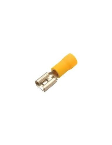 conector Faston hembra tamaño 6,3x0,8mm 4,0-6,0mm² UE 100 pzs aislam. PVC Cu gal Sn amarillo 