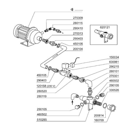 vanne magnétique en laiton 2 voies 230 VAC raccord 3/4" L 79mm DN 18mm 120123 Comenda