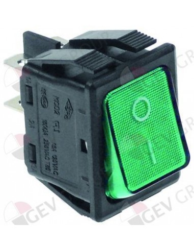 interruptor basculante 30x22mm verde 2NO 250V 16A iluminado 0-I