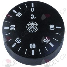 pomo termostato T máx 90°C 0-90°C ø 42mm eixo ø 6x4,6mm parte plana -45ø preto