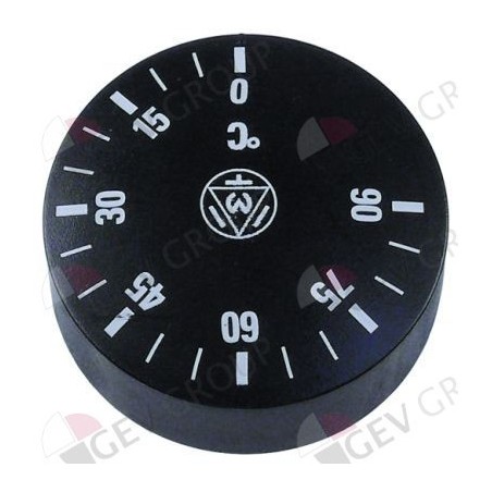 pomo termostato T máx 90°C 0-90°C ø 42mm eje ø 6x4,6mm parte plana -45ø negro 