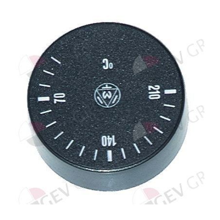 bouton de thermostat T max 210°C 40-210°C ø 42mm axe ø 6x4,6mm partie plate -135° noir