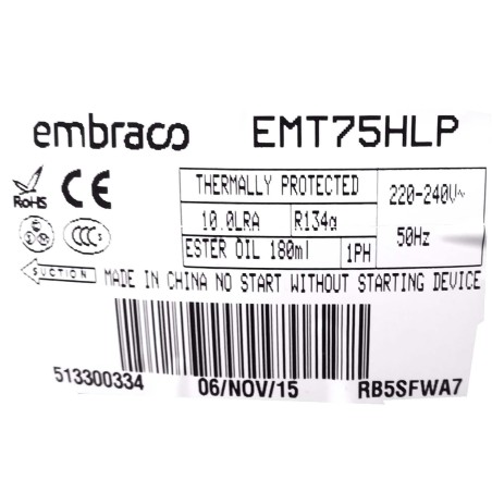 Compressor Embraco EMT75HLP 220-240V 50Hz R134a