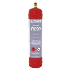 Refrigerant Gas R-290 Container 370g CE Standard. Metal container, brass valve.
