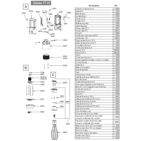 Porta-varas equipado (3 anéis + 2 juntas + 2 cornetes) Dynamic FT86-97F250 MF90 8612