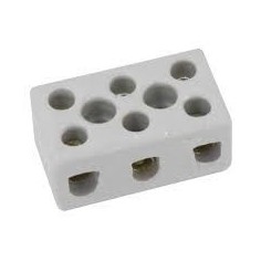 connecteur en porcelaine 3 pôles 2,5mm² distance du trou 14mm max. 24A max. 500V L 35mm